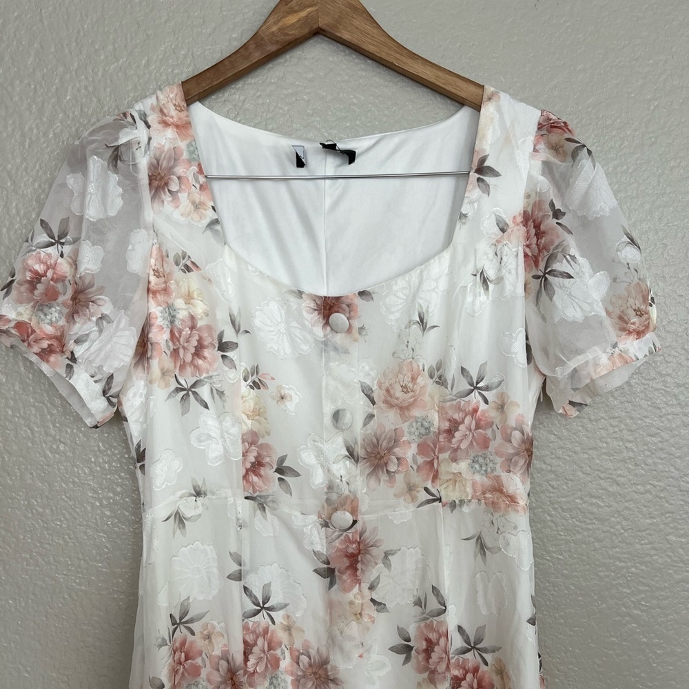 Moment of Beauty White Floral Print Button-Front Midi Dress - Picture 4 of 10
